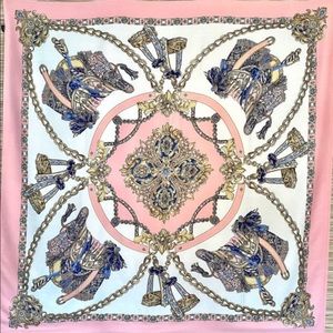Pink Silk Scarf with Horse saddle print